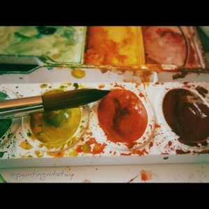 Beautiful mess. My paintbrush and my prang watercolor set of 8. 